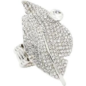 Leaf Design Crystal Stretch Ring for Women Statement Rings